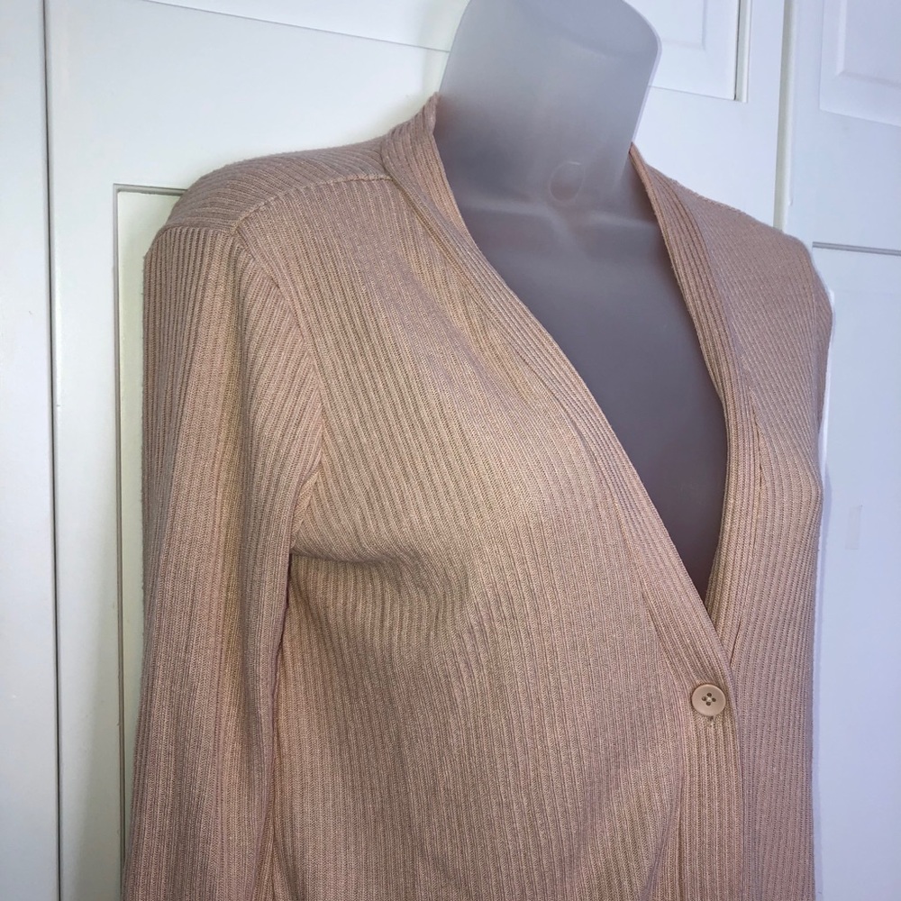 Dusty Pink Long Cardigan Sweater Duster Ribbed - Picture 7 of 10